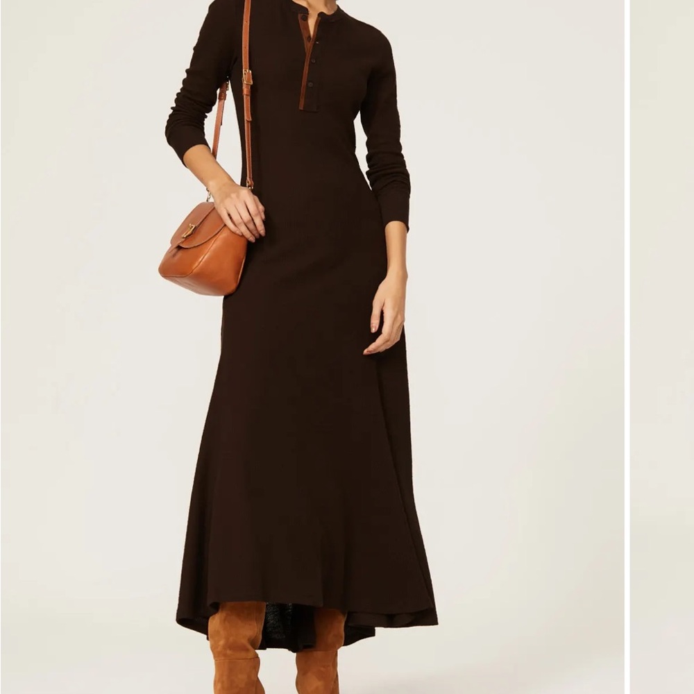 NWT Ralph Lauren Polo Waffle-Knit Henley Maxi dress- Brown Size Large
